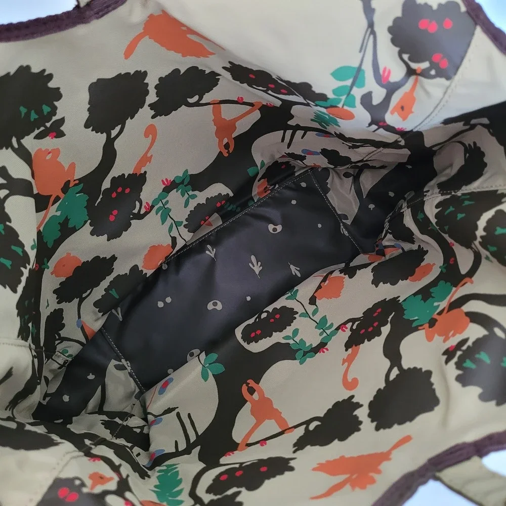 Hunting World Brown Faux Suede Reversible Jungle Monkey Print Tote Bag Large
